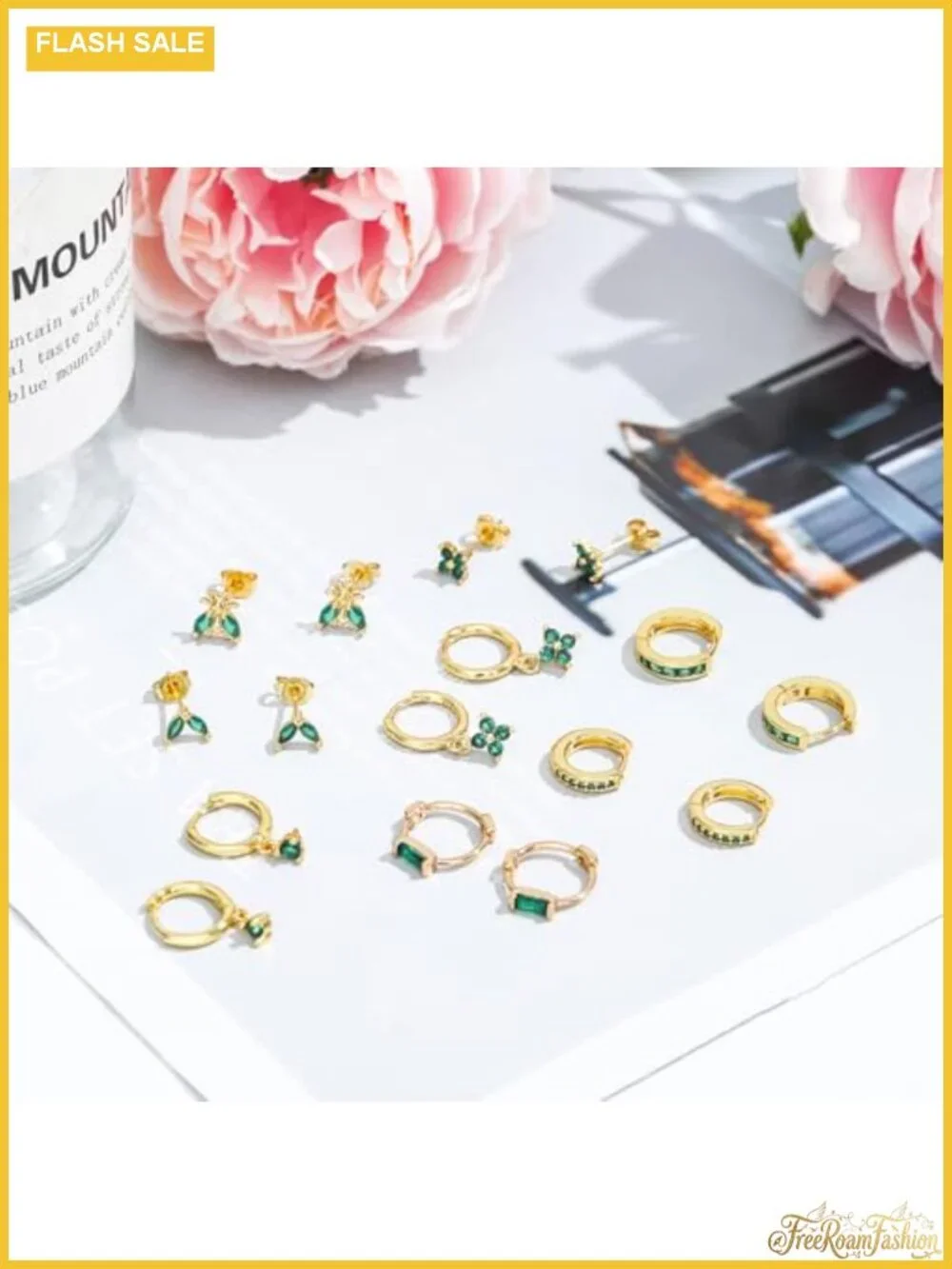 15 Pair Gold Plated Stud Hoop Earrings Set Hypoallergenic Stainless Steel